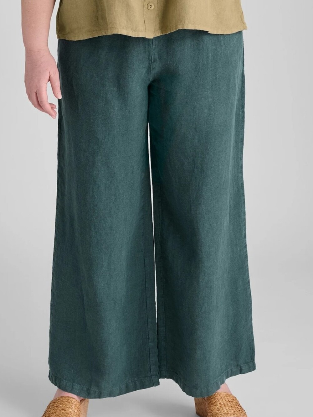 Flax• Women's Wide-Leg Linen Pnats in Teal Sz Large